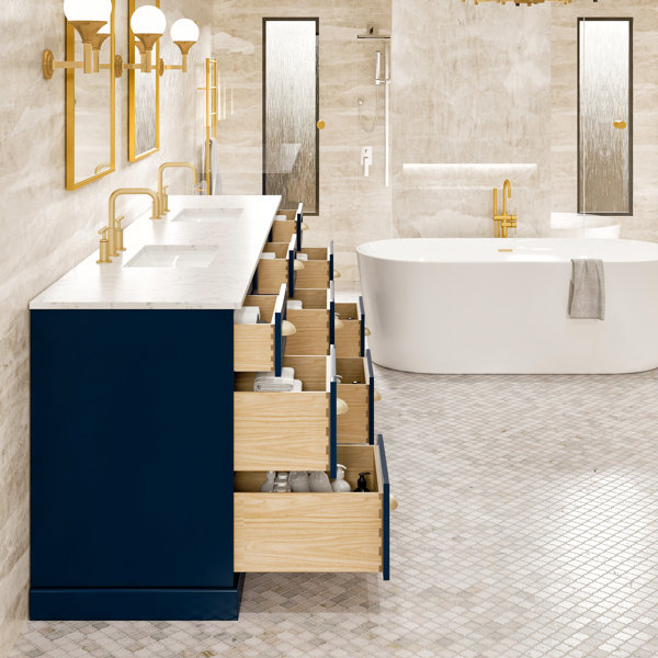 Willa Arlo Interiors Travis 96'' Double Bathroom Vanity with Quartz Top ...